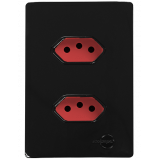 Cj Tomada Dupla 20A Vermelho 4x2 - Novara Preto Brilhante Total